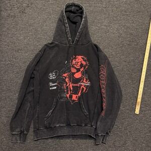 Corpse Husband Miss You Hoodie Men's Large Black Acid Wash Pullover Anime Print